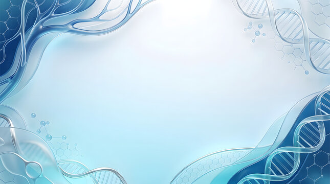 Abstract science and medical background with DNA helix and blue genetic molecular structure
