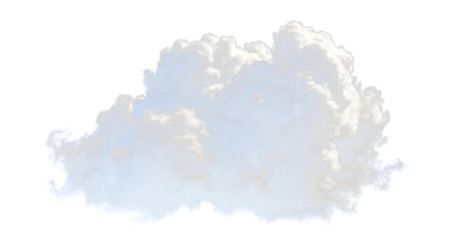 Fluffy white cloud isolated on a plain background with soft realistic texture for weather and sky design projects, PNG, Transparent and Black Background Versions