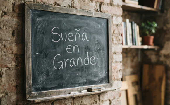 Sue&ntilde;a en grande pizarras con frases motivacionales en espa&ntilde;ol para dise&ntilde;o inspirador y educaci&oacute;n