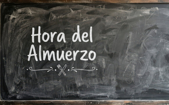 Hora del Almuerzo pizarra menu restaurante comida pausa descanso mediodia