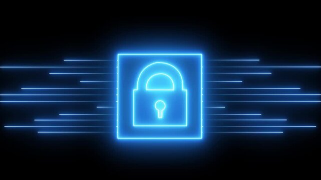 Neon cyber security shield with glowing data streams, digital privacy and network protection concept