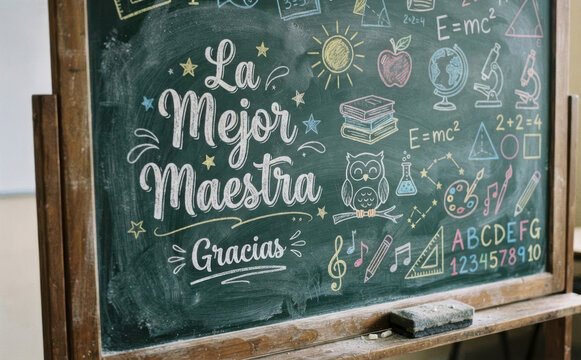La Mejor Maestra - pizarra escolar con dibujos de agradecimiento para profesores y educadores