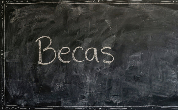 Becas escritas con tiza en pizarra negra, concepto de educacion, beca escolar, ayuda financiera, estudios
