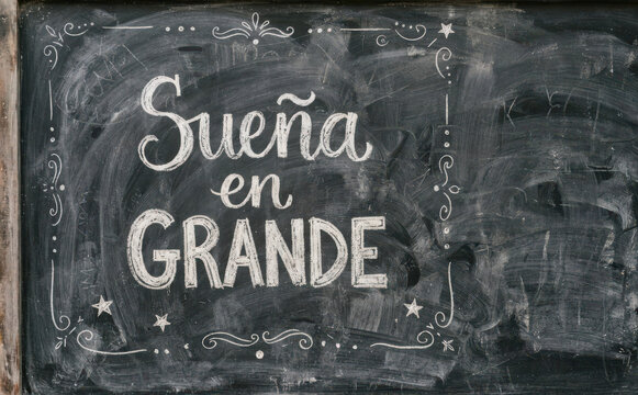 Sue&ntilde;a en grande, pizarra con frase motivacional inspiradora para dise&ntilde;o y decoraci&oacute;n