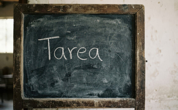Tarea escrita con tiza en un tablero de madera pizarra escolar para educacion aprendizaje y estudios