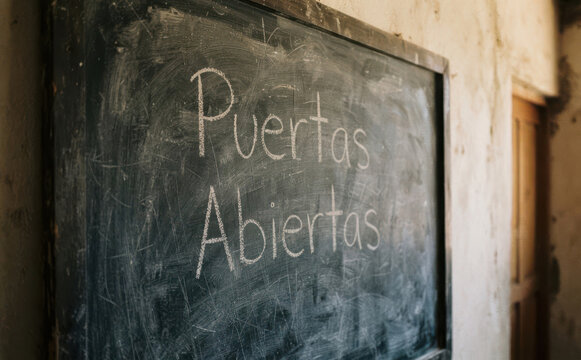 Puertas Abiertas escrito en pizarra escolar para representar educacion inclusiva y aprendizaje