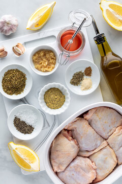 Top down view of ingredients for making a chicken marinade.