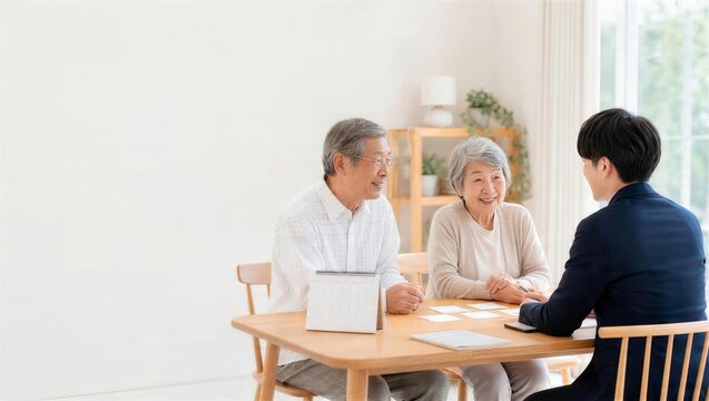 高齢夫婦が専門職と支援内容を確認する場面