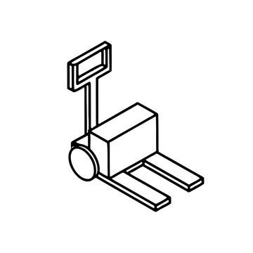 Isometric Warehouse Equipment and Goods Outline Icon Set &ndash; Pallet, Forklift, Rack, Conveyor, Vector Symbols for Logistics and WMS Systems