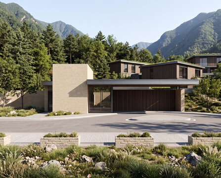 House in the mountains with made of stone building