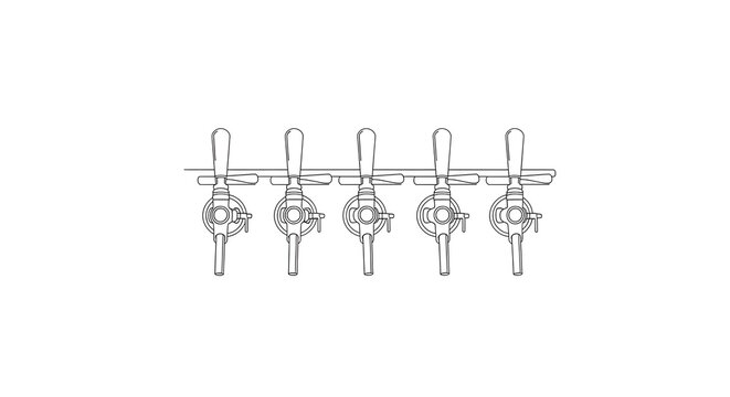 Beer taps set outline drawing displayed on a white background