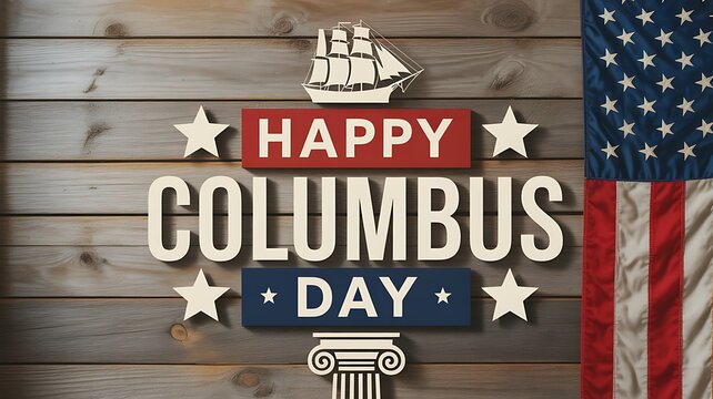 Happy columbus day celebration with american flag and patriotic wooden background