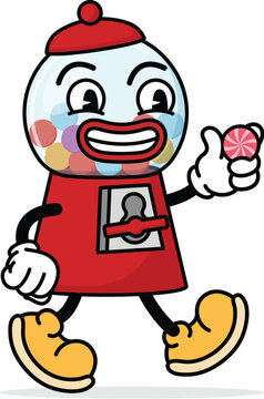 Cute Gumball Machine Mascot Retro Character