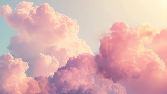 Dreamy pink clouds fill the sky in a wide-angle shot, evoking a serene, ethereal atmosphere perfect for a calming video backdrop. Live desktop wallpaper.