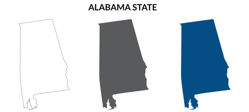 Alabama state map in set with grey white and blue color