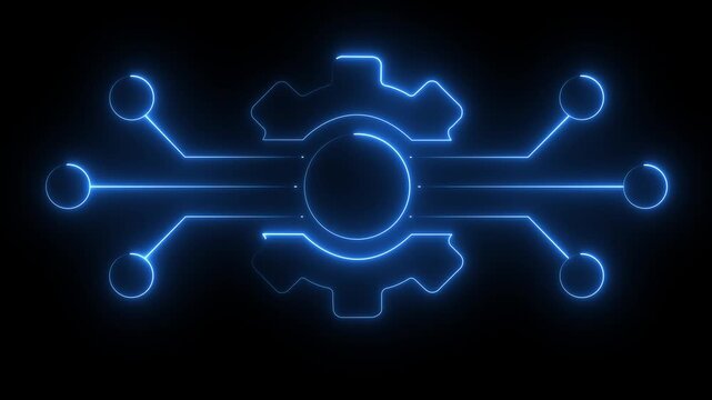 Gear rotation for your business. gear icon technical concept and networking concept. neon line gear and networking system