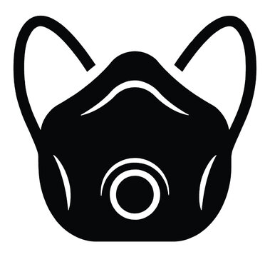 Black and white icon of a protective face mask with a filter valve