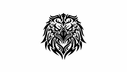 Fototapeta premium A striking black and white tribal tattoo design of a fierce eagle's head.
