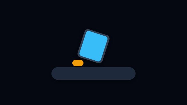 Minimalist 2D Animation of a Blue Square Falling and Bouncing on an Orange Object.
