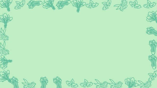 Light Green Fresh Vegetable Border Frame Pattern Animation with Copy Space and Seamless Loop 4K