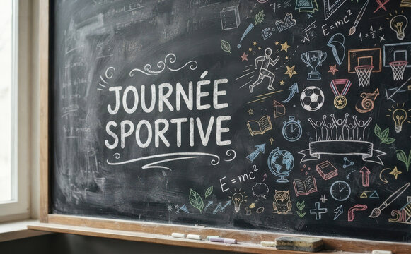 JOURNEE SPORTIVE sur tableau noir ecole sport education activite fitness concours