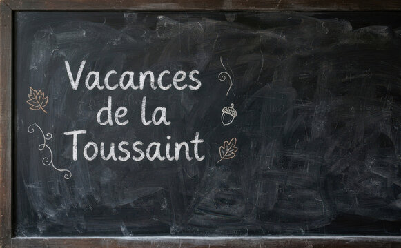 Vacances de la Toussaint sur tableau noir, ecole, automne, rentree, education, apprentissage
