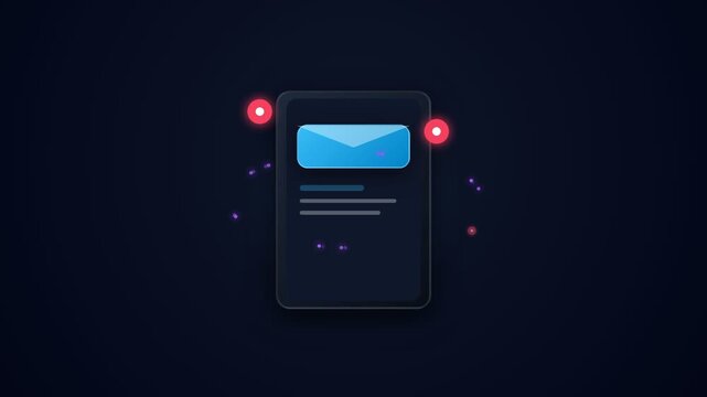 Digital Email Notification Animation on Dark Background.