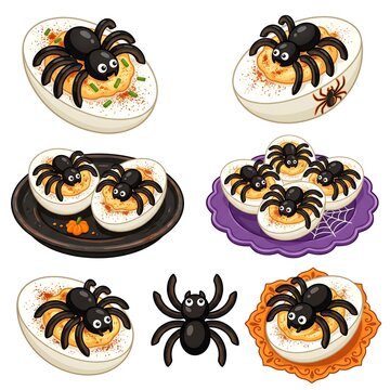 Halloween Deviled Eggs with Spider Decorations for Spooky Party Food Clipart