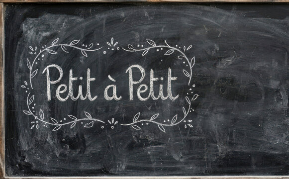Petit &agrave; Petit - &Eacute;criture &agrave; la craie sur tableau noir, proverbe fran&ccedil;ais et concept de motivation