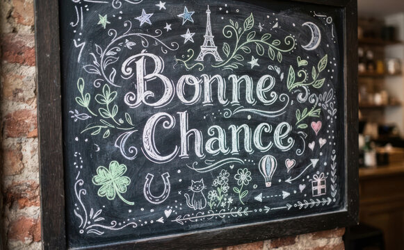Bonne Chance tableau noir craie art illustration de bonne chance et de succes en francais