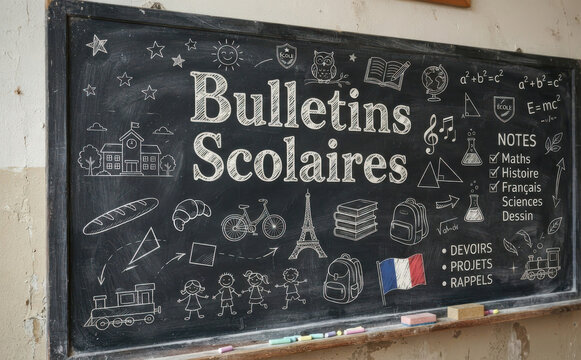 Bulletins Scolaires tableau noir ecrit ecole education notes devoirs eleves classe