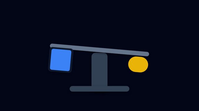 Animated Seesaw Balancing Blue Square and Orange Circle Shapes.