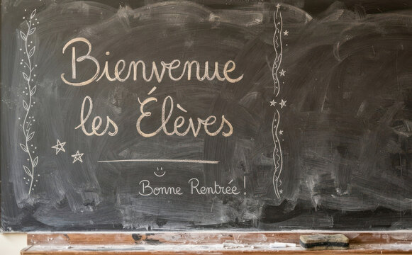 Bienvenue les Eleves Bonne Rentree - Message de bienvenue sur tableau noir d'ecole pour la rentree des classes