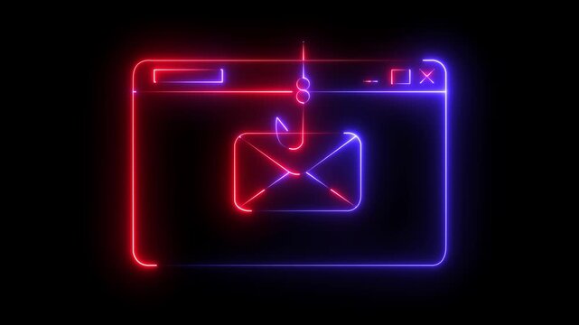 neon message icon animation with black background. message icon concept. Glowing email icon on a laptop screen. Message mail box.4k motion video animation.