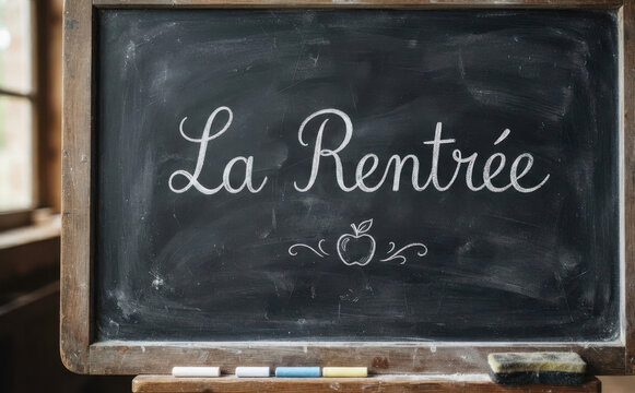 La Rentree sur tableau noir avec une pomme pour la rentree des classes et l education
