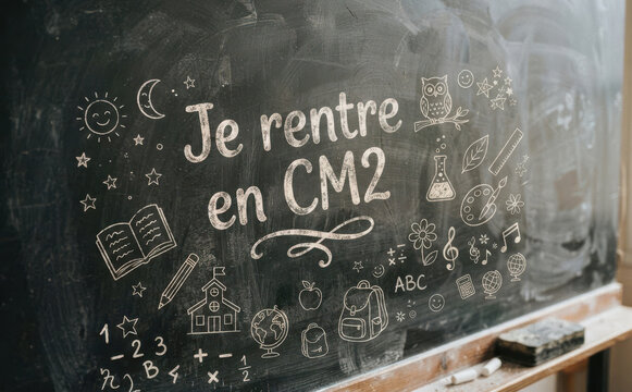 Je rentre en CM2 - Tableau noir de rentree des classes pour ecole primaire et education