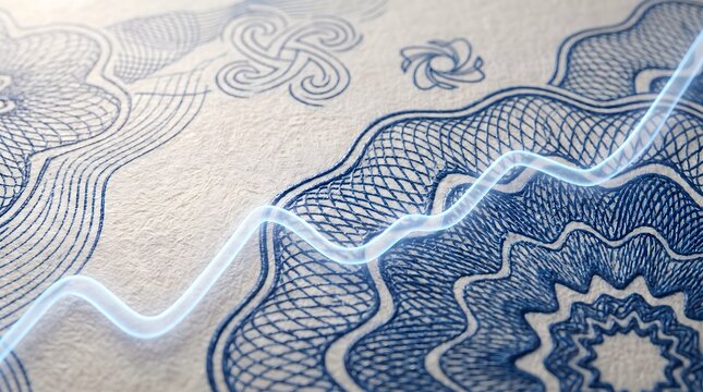 Financial economy currency trend with glowing line on banknote