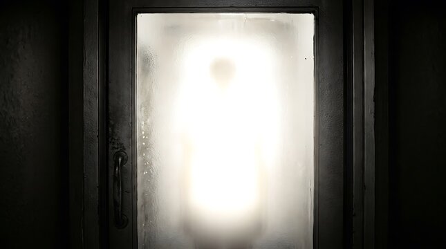 Soft glowing light beam emerging from a dark doorway creating mysterious ambiance.