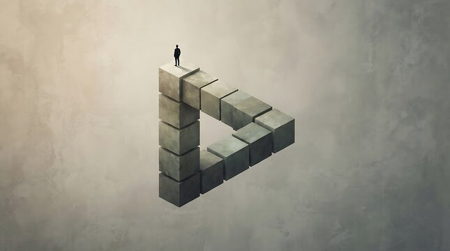 Optical illusion 3D puzzle cube with impossible staircase design for creative projects