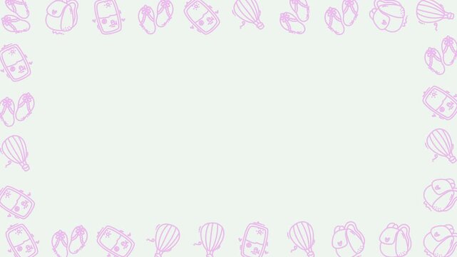 Charming Pink Travel Icons Border Frame Pattern Animation with Copy Space in Seamless Loop 4K