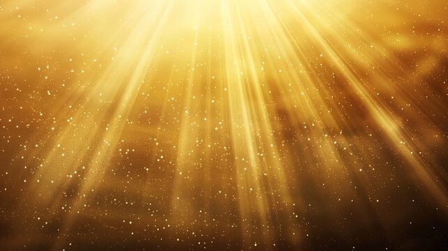Warm golden Tyndall effect background with volumetric god rays and glowing dust particles