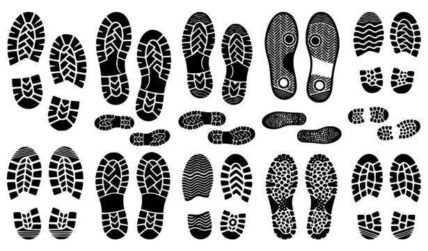 Rugged Boot Sole Imprint Footstep and Footwear Tread Vector Bundle