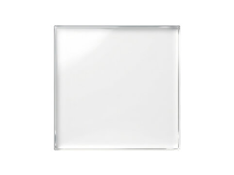 Square transparent acrylic block with reflective glossy finish resting on a neutral background.