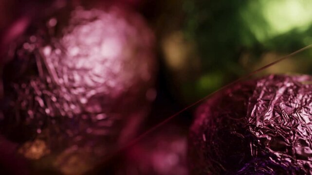 Macro close up of foil wrapped chocolate Easter eggs