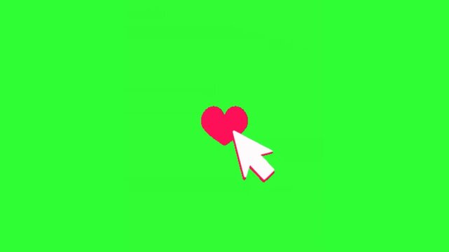 Animated red heart click interaction with a cursor pointer, designed for social media engagement, like buttons, romantic content, app interfaces, tutorials, and digital motion graphics.
