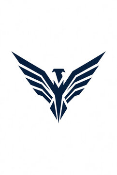 Minimal abstract falcon logo symbol, geometric wings forming a sharp symmetrical icon, modern vector design, bold clean shapes, isolated on pure white background, centered, flat design, no text, no le