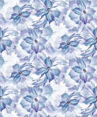 Obraz premium Seamless sophisticated white organic texture featuring elegant watercolor flower structures and refined technical botanical design