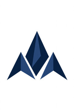 Minimal geometric mountain peak logo symbol, three angular mountain shapes forming a clean modern emblem, simple vector style, isolated on pure white background, no text, no letters, no mockup, no exi
