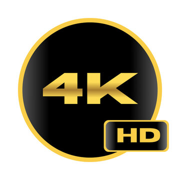 4K resolution golden circular badge design with HD tag circular logo HD tag gold emblem ultra HD video format screen quality graphic element 4K resolution ultra HD as transparent object