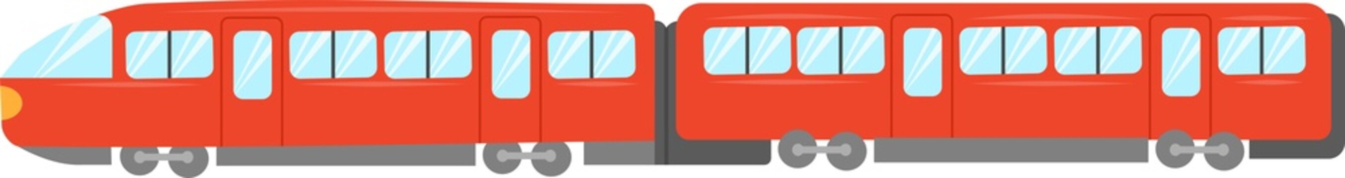 Red Modern Subway Train Flat Vector Illustration